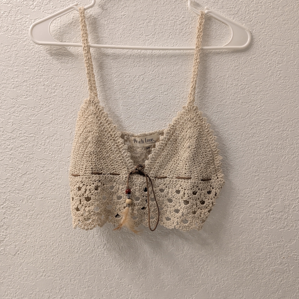 Peach Love California Cream Crochet Crop Top